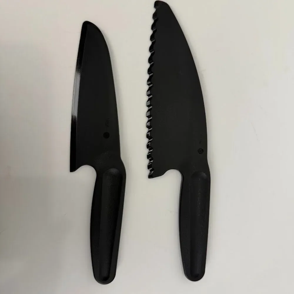 Two Pampered Chef Black Nylon Knives-Serrated (1119) and Straight (1169)-Retired